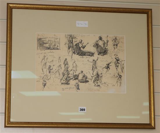 Terence Cuneo, pencil drawing, Sketches of Zulu dancers, inscribed by the artist, 25 x 38cm